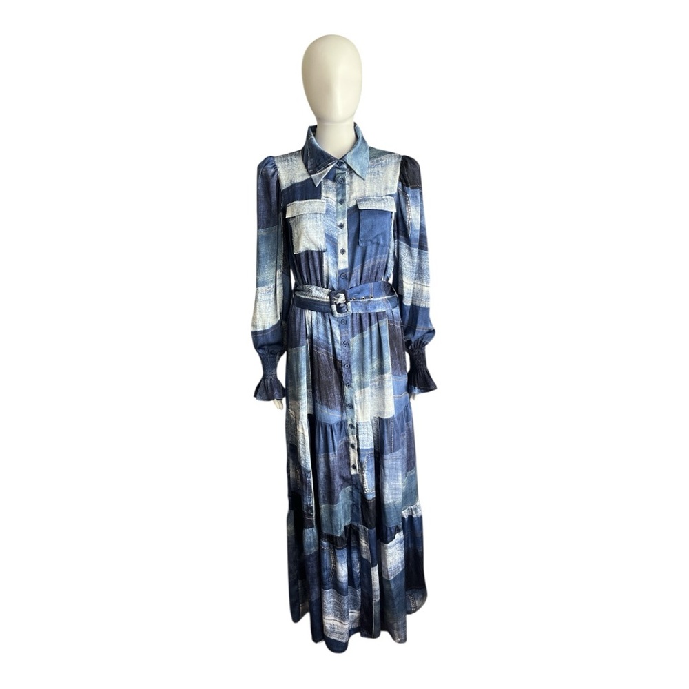 Good Time USA  Blue Plaid Long Sleeve Maxi Dress Size M